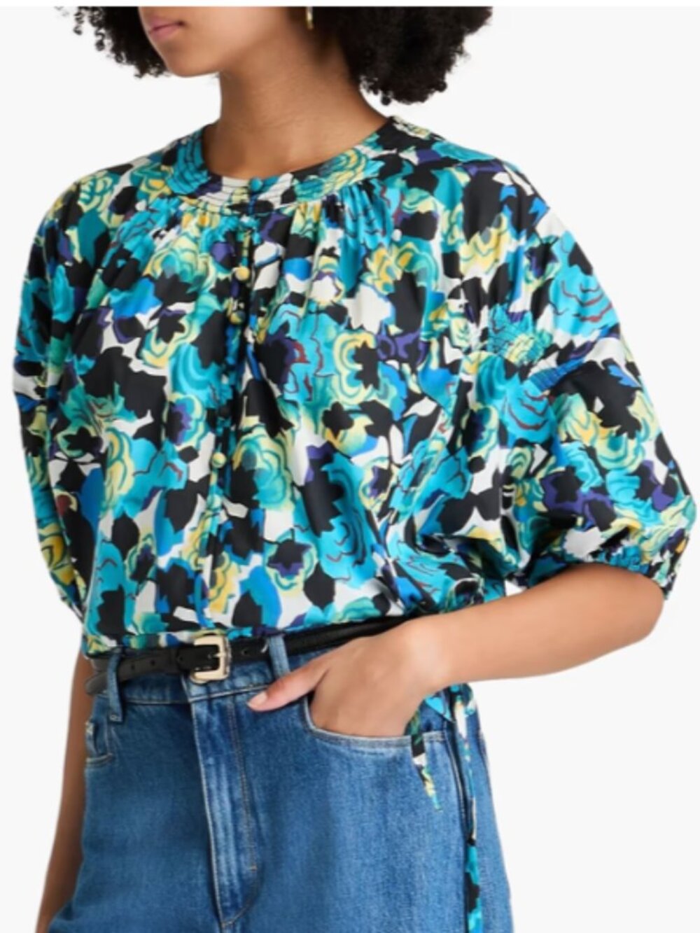 DVF Dario Floral Puff Sleeve Top‎ NWT Medium Diane Von Furstenberg Tie Waist
